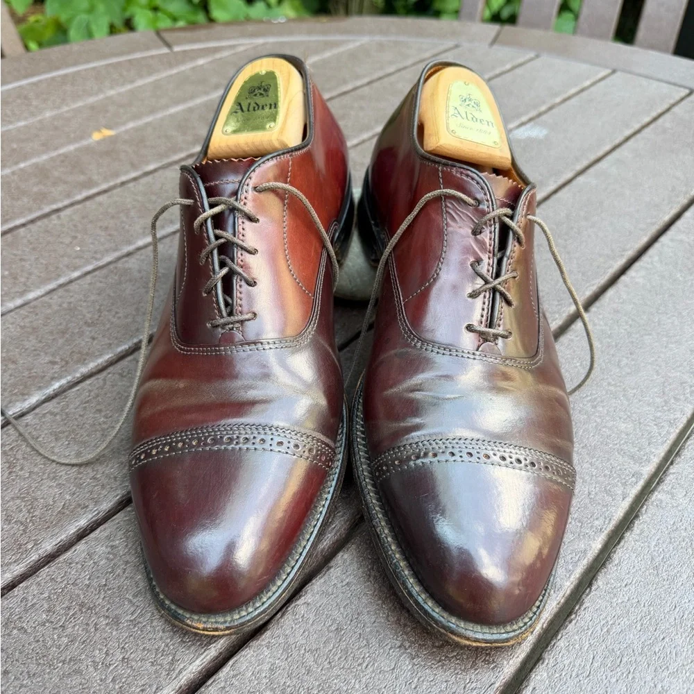 Alden Men's Burgundy/Brown Cap-Toe Blucher Oxfords
